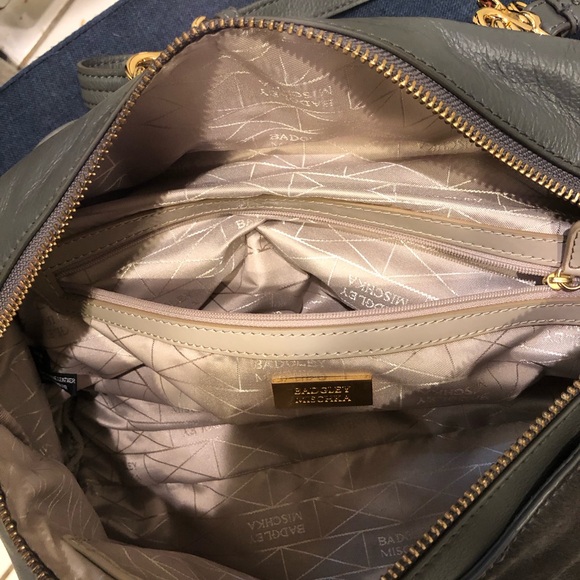 Badgley Mischka grey rectangular leather satchel with calfskin pocket - Picture 3 of 16